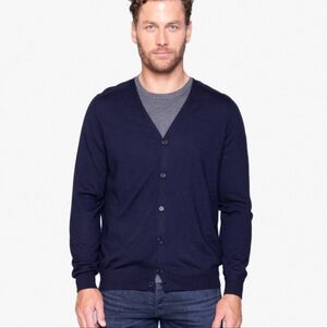 Icebreaker Navy Blue Wool + Lyocell V Neck Cardigan L